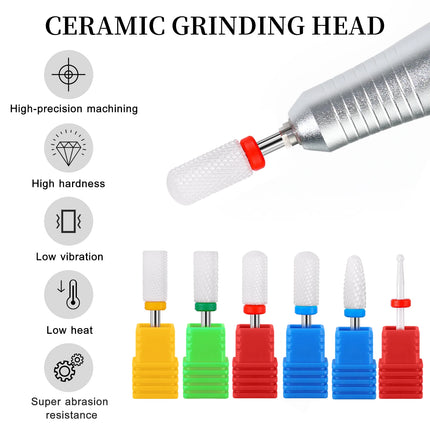 6Pcs Ceramic Grinding Head Set Cuticle Polishing Drill Bits Suitable for Dremel Rotary Power Tools Dremel Nail Accessories Tools