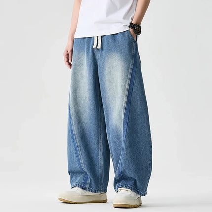 2026 Men Harajuku Denim Pants Men Casual High Street Slanted Pants Man Loose Hip Hop Wide Leg Pants Man Baggy Oversized Pants