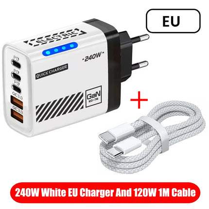 5 IN 1 GaN Desktop Charger For IPhone17 16Pro Laptop Samsung 240W Fast Charging Adapter USB-C To Type-C Cable 3PD - product i