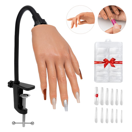 Practice Hand for Acrylic Nails, Realistic Silicone Training Hand with Flexible Fingers, Pro Kit for Gel Polish & Manicure
