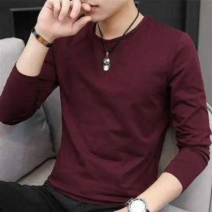 Men's Autumn Winter Ice Silk Long Sleeve T-Shirt Pure Color V-Neck Undershirt White Clothes New Trendy Inner Top Bottoming Shirt