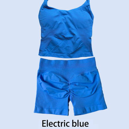 DFLOGO Women 2Pcs Yoga Set Halter U Neck Crop Tank High Waist Tummy Control Biker Shorts Seamless Gym Workout Sport Tracksuit