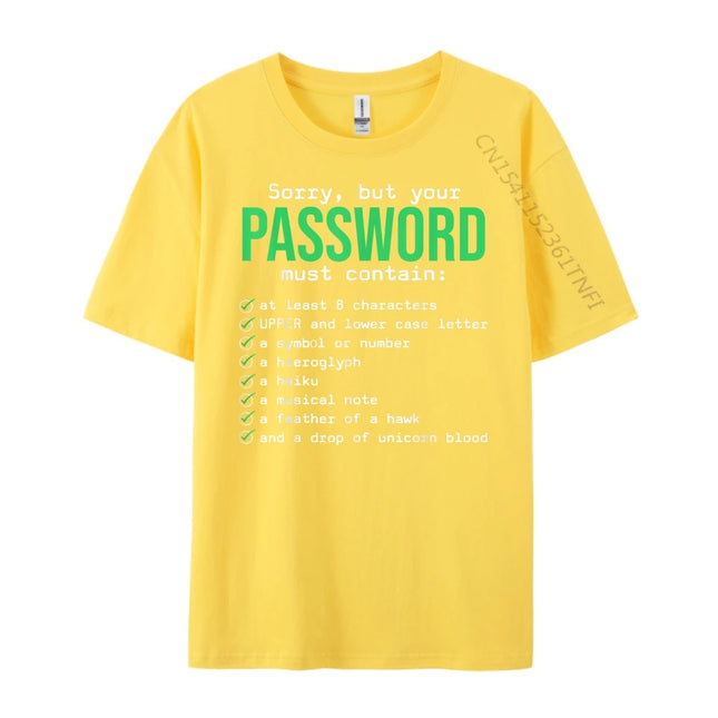Lo sentimos, pero su contraseña debe contener ropa de diseñador para hombre, tecnología informática, a la moda y con estilo. Camiseta de meme