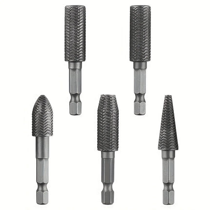 5pcs Hex Shank Rotary Steel File Set for Drilling, Grinding, Sanding & Engraving - Durable Carbon Steel, Dark Gray