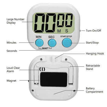 LED Counter Display Alarm Clock Manual Electronic Countdown Sports Magnetic Digital Timer Kitchen Cooking Shower Study Stopwatch