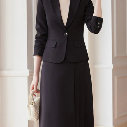 Notch Lapel Single-Button Suit Dress Set - Minimalist Elegant High-End Comfortable Workplace Two-Piece Blazer Outfit