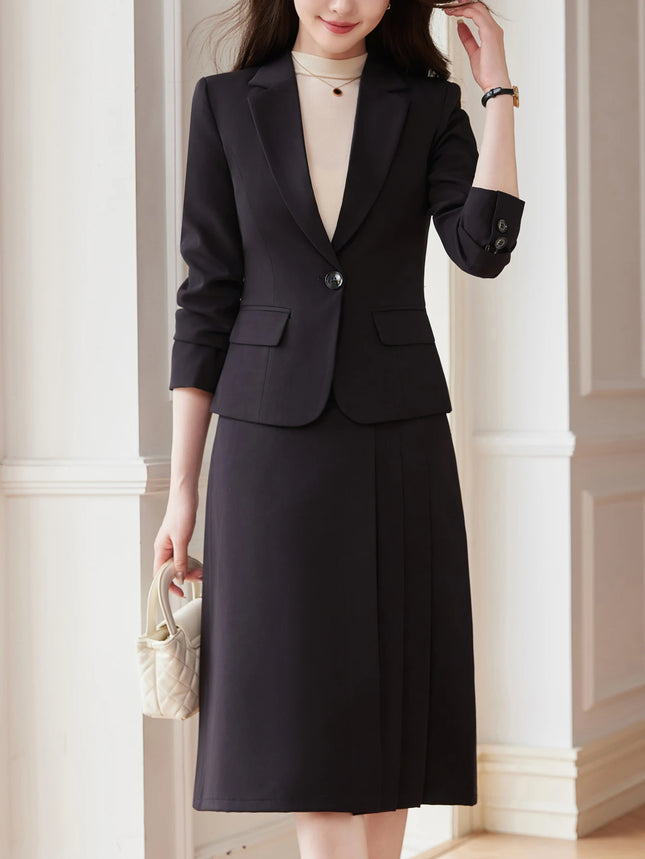 Notch Lapel Single-Button Suit Dress Set - Minimalist Elegant High-End Comfortable Workplace Two-Piece Blazer Outfit