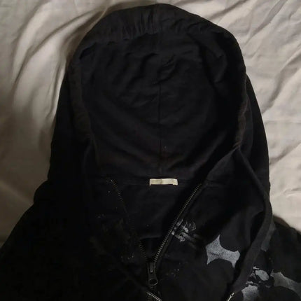 Harajuku Black Hoodie Fashion Street Gothic Skull Oversize Zipper Hoodie Men Women Hip Hop Casual Sweatshirt Personality Hoodie