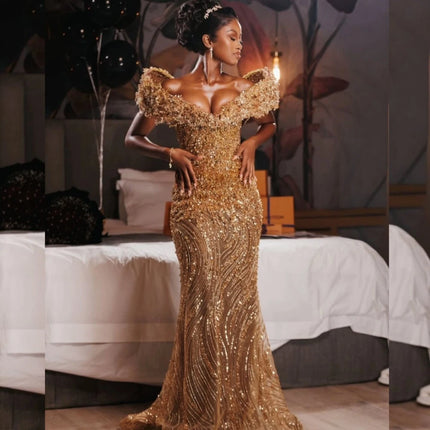 EVLAST Customized Gold Diamond Prom Dress Women 2026 Mermaid Rhinestones Beaded Shiny Party Evening Gown Vestido De Festa FP82