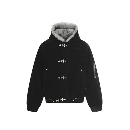 PFHQ American Style Men's Cotton Coats Hooded Faux Fur Metal Single Breasted Loose Solid Color Male Winter New Jackets CPG4887