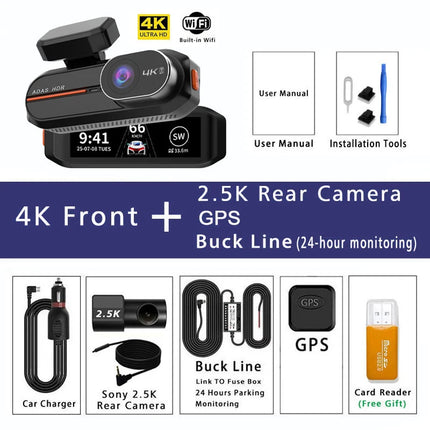 ADAS 4K+2.5K Car Front Dash Cam Mini WIFI GPS DVR Black Box Room With 24H Parking Monitor Night Vision  Rear View Camera Optio