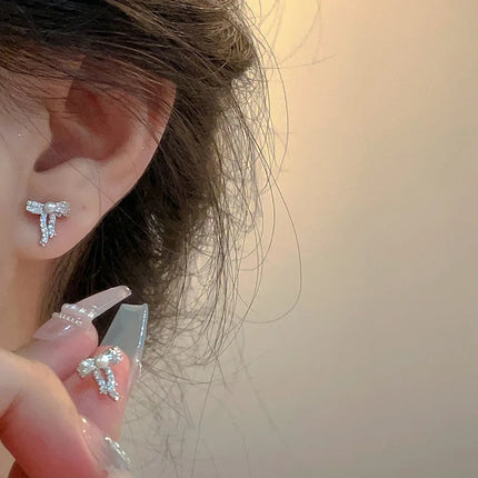 PANJBJ 925 Sterling Silver Bow Knot Earring for Women Texture Tassels Sweet Romantic Korean Jewelry Gift Dropshipping