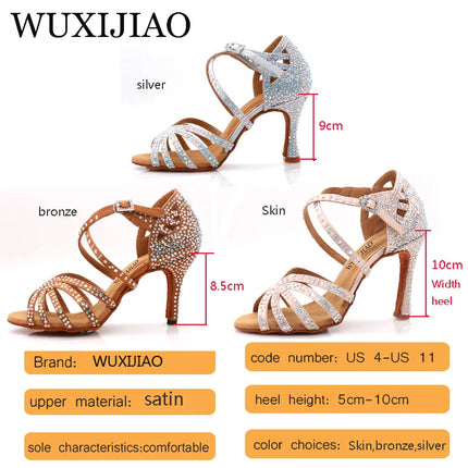 WUXIJIAO Jazz Shoes Latin Dance Shoes Female Latin Salsa Girl Casual Shoes Silver Bronze Skin