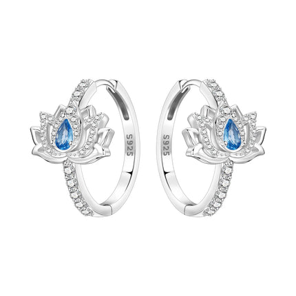 Orstarry Original 925 Sterling Silver Blue Iris Flower Earrings Women Hoop Earring Anniversary Jewelry Trendy Gifts