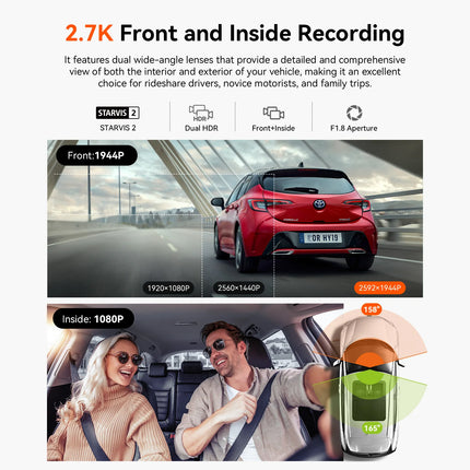 Vantrue N2X 2.7K HDR Dashcam Front and Inside 5G WiFi Dual Dash Camera with IR Night Vision STARVIS 2 Voice Control 60FPS GPS