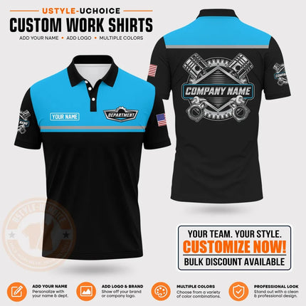 Custom Mechanic Work Pattern Polo Shirt Personalized Name Logo Uniform With Piston Print For Men Women Casual Quick Drying Tees
