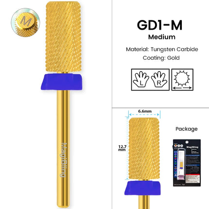 Gold Carbide Nail Drill Bits Milling Cutter Large Barrel Pro Reversed Durable Granding Polishing Tools Accessories 4XC