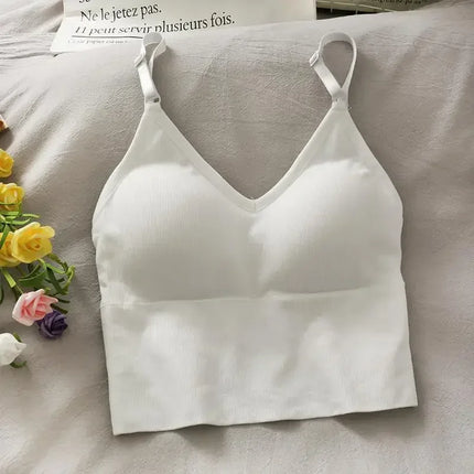 Womens Tops Sexy Tank Top Women Built In Bra Solid Color Camis for Women Crop Top Off Shoulder Sleeveless Camisole 2024 New