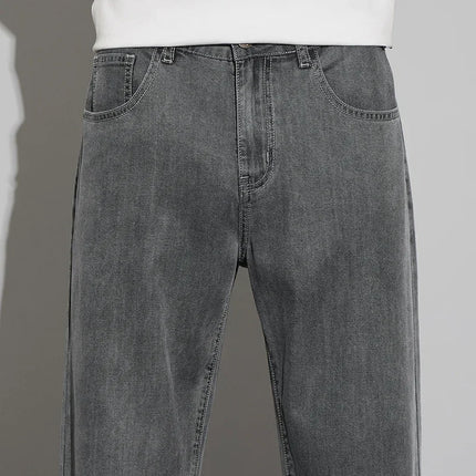 2025 New Lyocell Summer Thin Business Male Pants Jeans Men's High Waist Loose Comfortable Straight Elastic Denim Trousers
