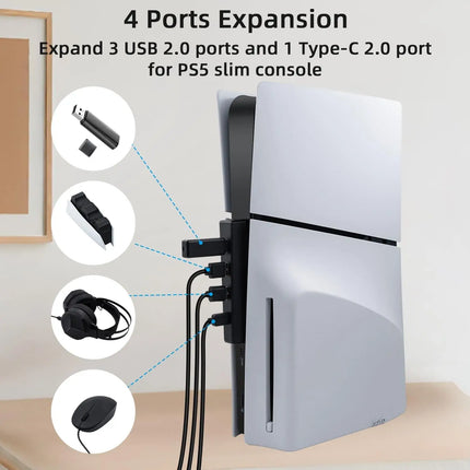 4 Ports USB Hub for PS5 Slim Disc USB High-Speed Expansion Hub Charger USB Extender Compatible with PS5 Slim Console