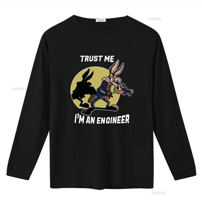 Confía En Mí, Soy Un Ingeniero, Camiseta de Dibujos Animados de Coyote para Hombre, Ajuste Holgado Informal, Lavado Vintage, Top Elegante para Uso Diario, a la moda