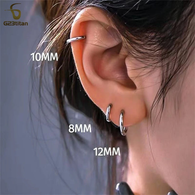 2pc G23 Titanium Hoop Earrings for Men Women Teen 8mm 10mm 12mm 14mm Round Circle Ear Ring First - product image 2