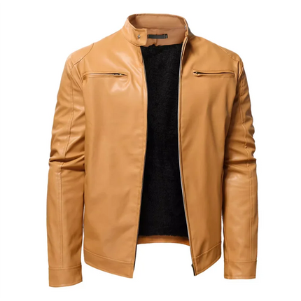 Pure Color New Men Plush Leather Jacket Large Size 5XL Autumn and Winter Male Daily Casual Stand Collar Coats