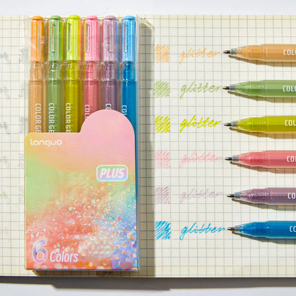 6 Glittering Journal Pens - Vibrant Colors, Perfect for Journaling, Marking, Drawing, Coloring, Writing Greeting Cards, and Holi