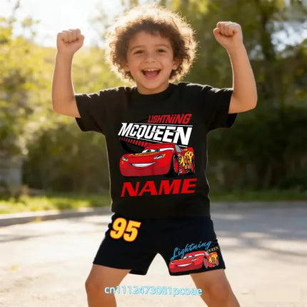2026 Cars of the Universe Children's Pure Cotton Short-Sleeved Shorts for Boys with Cartoon Print Summer T-shirt Set of 2 Pieces