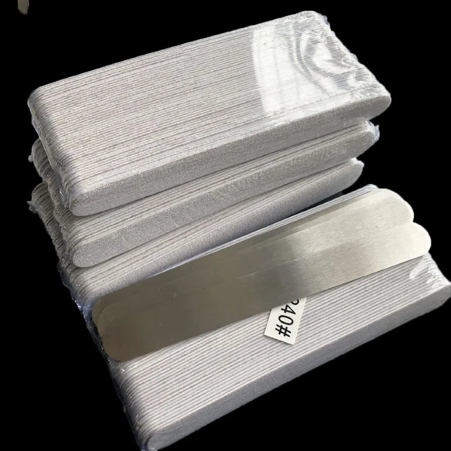 Base metálica de 4 piezas con 200 almohadillas de repuesto de papel de lija Cebra de granos 100 120 180 240, lima de uñas profesional de papel de lija desechable