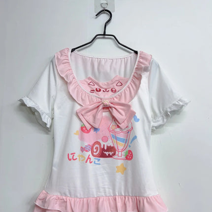 Y2k Cutecore Summer Women Korean Japan Harajuku Short Sleeve Egirl Anime T-shirts Aesthetic Oversized Kawaii Tshirt Tops Clothes