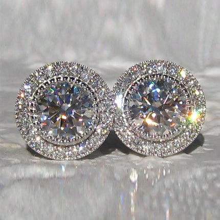 1pair Bridal Korean Style Earrings With Sparkling Round Stone & Full Drill Design, Elegant & Delicate Casual. Valentine's Day Accessories