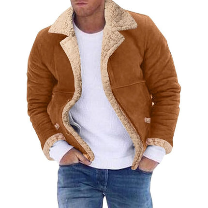 Men's Thick Warm Button Down Turn Down Collar Long Sleeve Casual Coats Winter Fleece Jackets