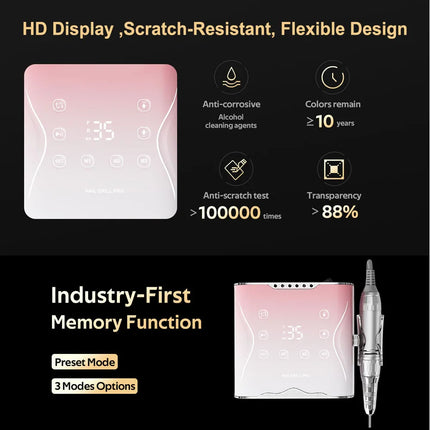 Professional Nail Drill Machine 35000 RPM Electric Sander Three Preset Modes Metal Manicure Machine for Nails Art Nail Equipment