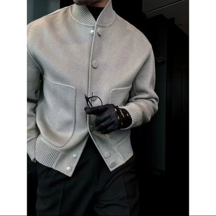 Men's Autumn/Winter Top Coat Stand-up Collar Buttons Solid Color Simple Comfortable Casual Design Fashion Advanced Soft Niche