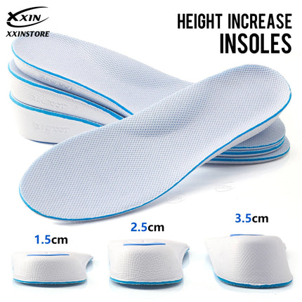 【Xxin】1.5/2.5/3.5cm Height Increase Insoles for Men and Women Memory Foam Arch Support Cushion Shoes Pads Size 35-46