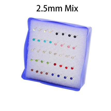 20 Pair/Set Women Girl Rhinestone Crystal Ear Stud Earrings Party Elegant Simple Daily Wear Earring Jewelry Gift 2.5 3 4 5mm
