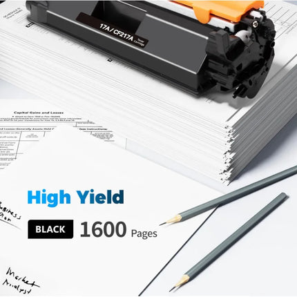 CF217A high-yield toner prints about 1,600 pages