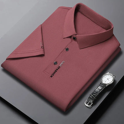 New Men's Short Sleeved Solid Color POLO Shirt Breathable and Comfortable Elastic Top
