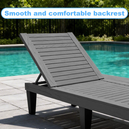 Indoor & Outdoor Plastic Chaise Lounge Chair, Adjustable Backrest Weather Resistant Patio Sun Lounger for Poolside Garden Backyard