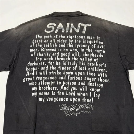 SAINT Mxxxxxx T-Shirts Men Women 1:1 Best Quality Anime Character Print Black Washed Oversized Short Sleeve