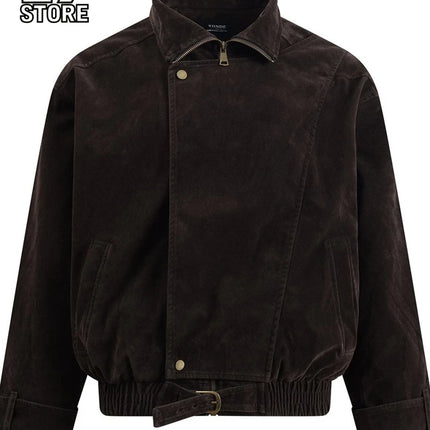 Jackets for Man Streetwear American Workwear Jacket Solid Color Stand Collar Asymmetrical Zipper Design Autumn Clean Fit Fashion