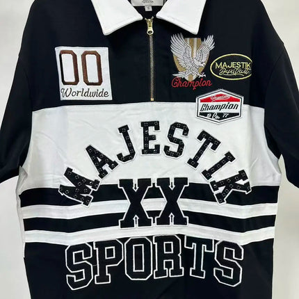 Contrast Color Embroidery Striped Polo Tshirts for Men and Women Shinning Diamond Cotton Loose Summer Tshirts Oversized