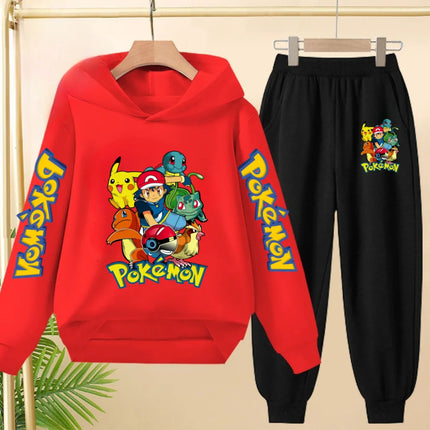 Children Kawaii Pokemons Long sleeves Hoodie Boy Girl 3-12Yrs Clothing Pikachu Sweatshirt Top+Pants Two-piece Casual Jogging Set