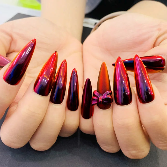 HNDO Polvo de cromo para uñas efecto espejo con purpurina, pigmento camaleón profesional para manicura, colores degradados rojo-negro TE31