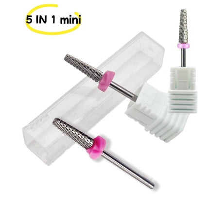 5-IN-1Mini Tapered Carbide Nail Drill Bits Electric Tungsten Nail Drill Accessories 3/32" Manicure Bur Nail Cuticle Milling Tool