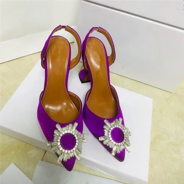 2026  European and American Women's Satin High Heels Pointed Sun Buckle Decorative Fashion Shoes