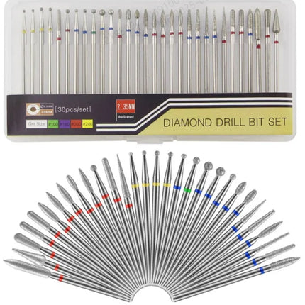 30PCS BOX 30pcs Diamond Nail Drill Bits Set for Rotary Electric Nail Drill Milling Cutter Manicure Grinding Bits Nail Art Tools