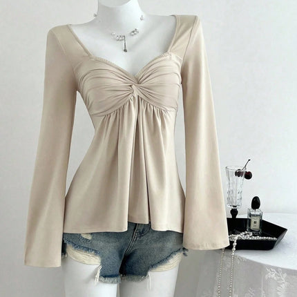 Spring and Autumn New French Design with Twisted Chest, Fashionable Style, Autumn and Winter Hoodie, Long Sleeve Top for Women
