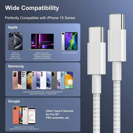 3PCS Fast Charger Cable Compatible with iPhone 17/16/15 Samsung Xiaomi Huawei USB-C to USB-C Charging Data Cable - product im